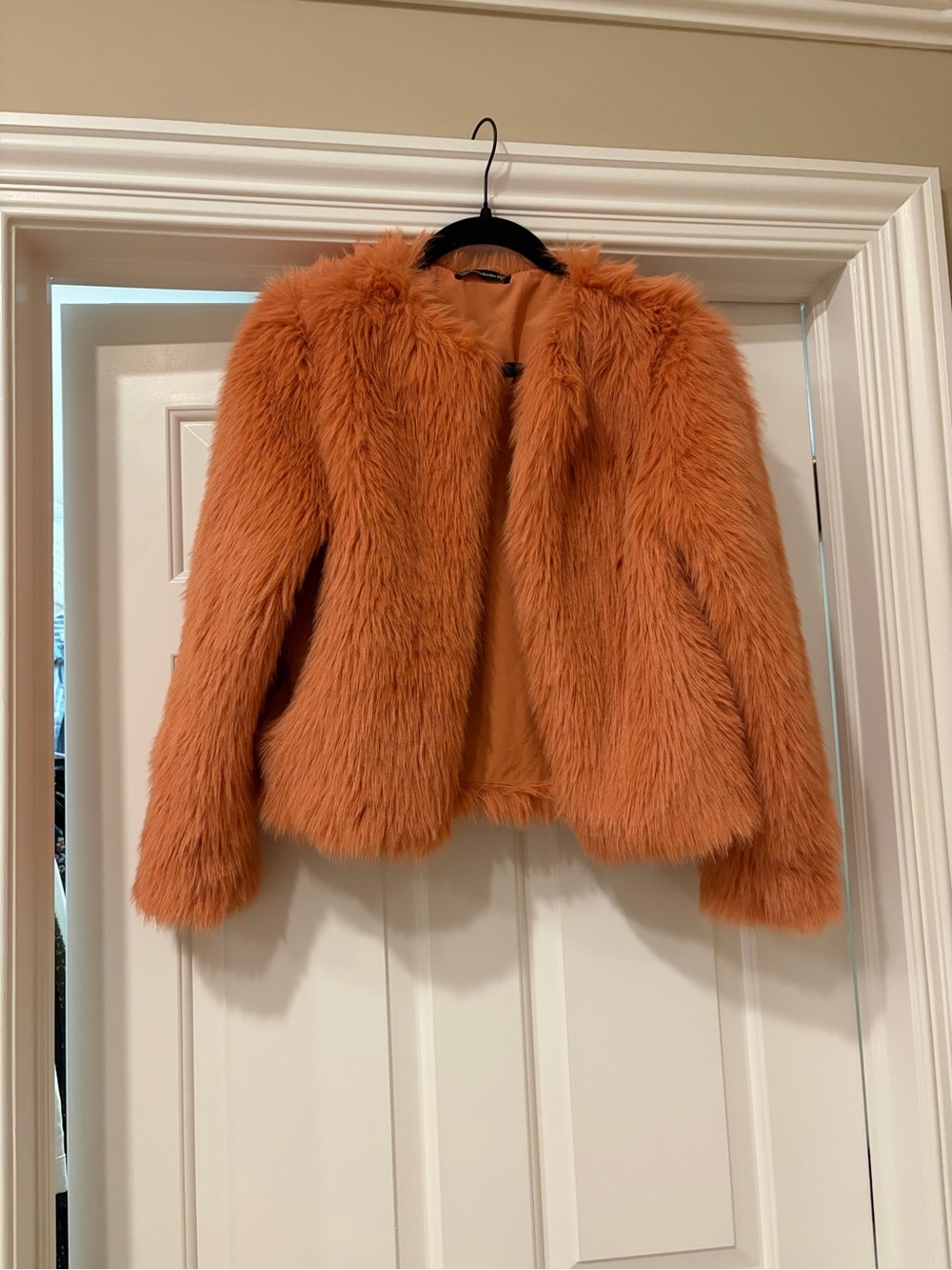 Pretty Garden Chic Rust Orange Faux Fur Jacket Size Small